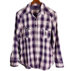 Seven7 Plaid Purple 100% Cotton Button Up Long Sleeve Women's Size Large Western